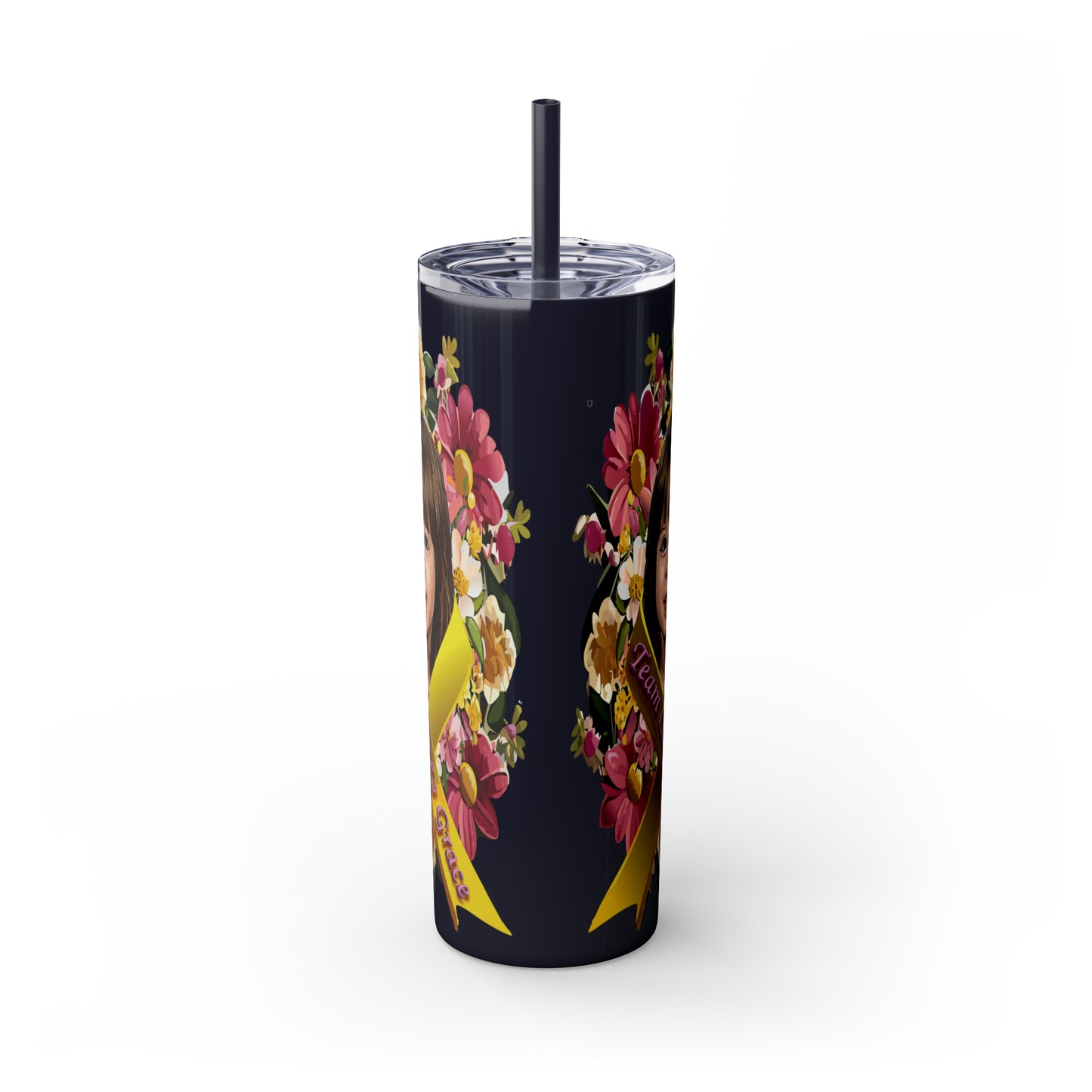 20oz Skinny Tumbler with Straw - Lacey w/ Flowers