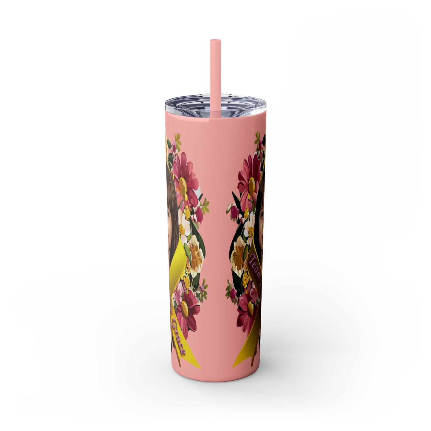 20oz Skinny Tumbler with Straw - Lacey w/ Flowers