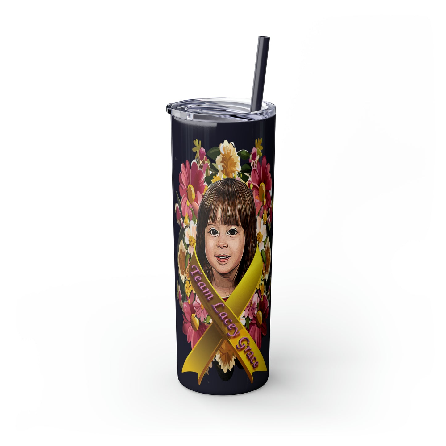 20oz Skinny Tumbler with Straw - Lacey w/ Flowers