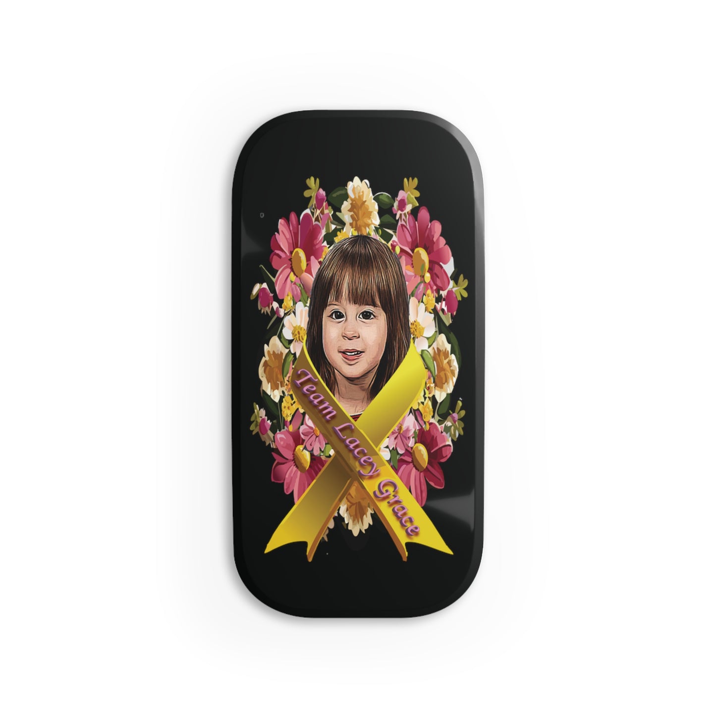 Phone Click-On Grip - Lacey w/ Flowers (Black)