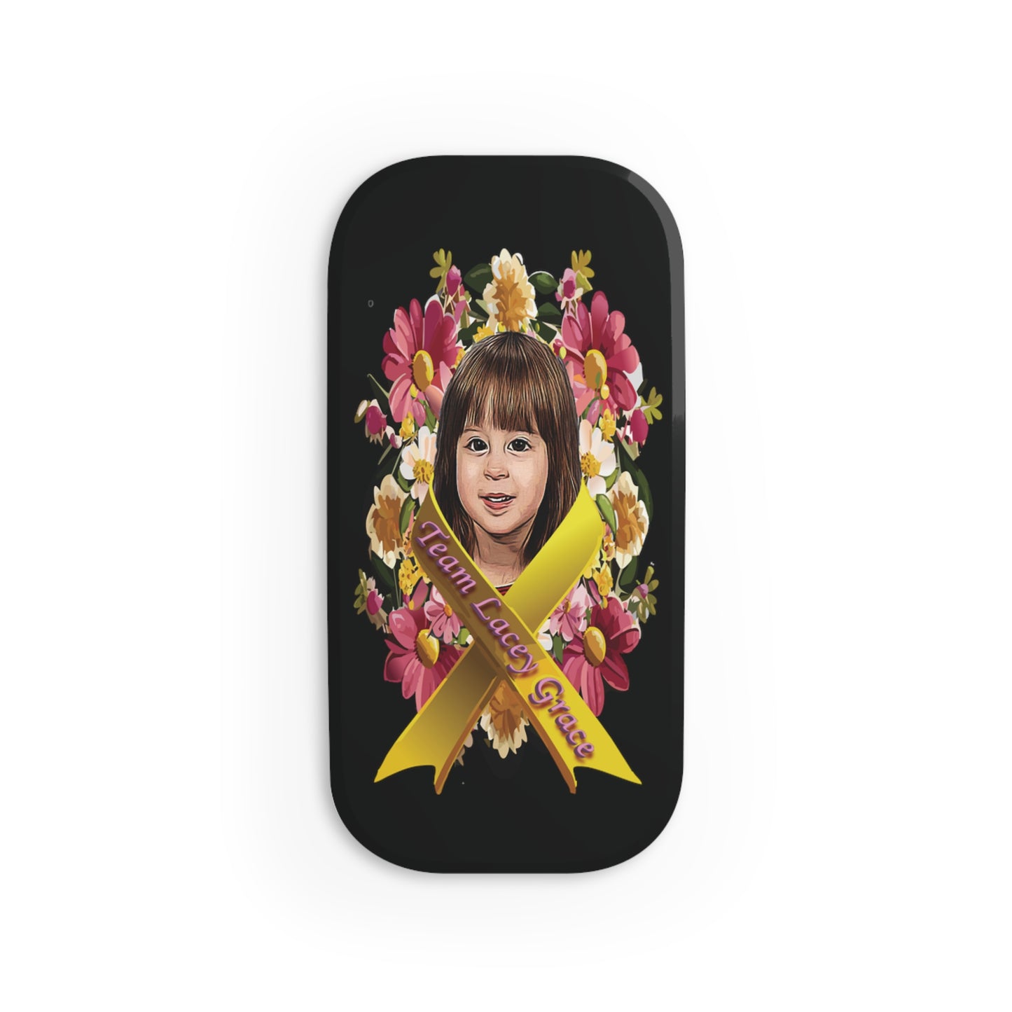 Phone Click-On Grip - Lacey w/ Flowers (Black)