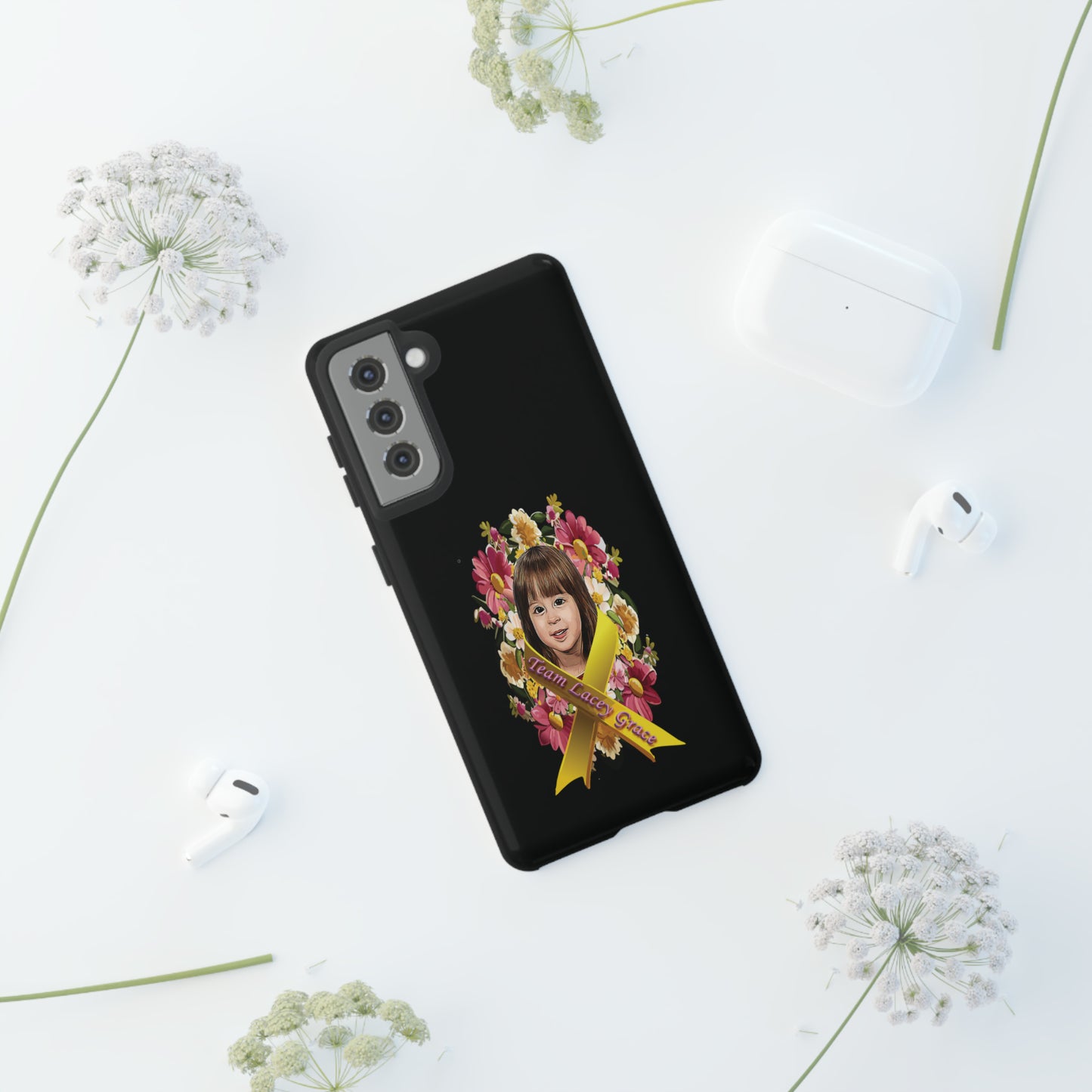 Tough Phone Cases - Lacey w/ Flowers (Black)