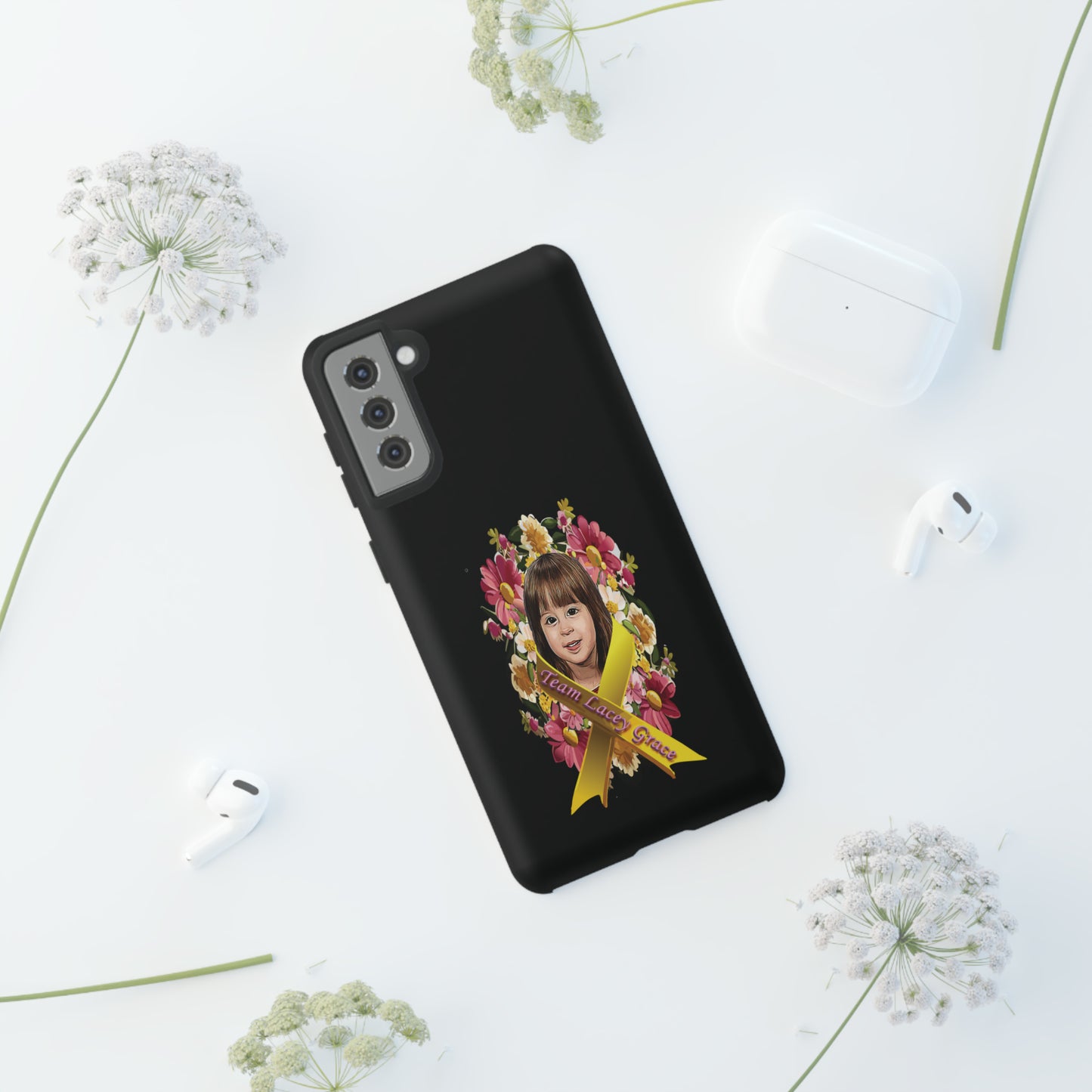 Tough Phone Cases - Lacey w/ Flowers (Black)