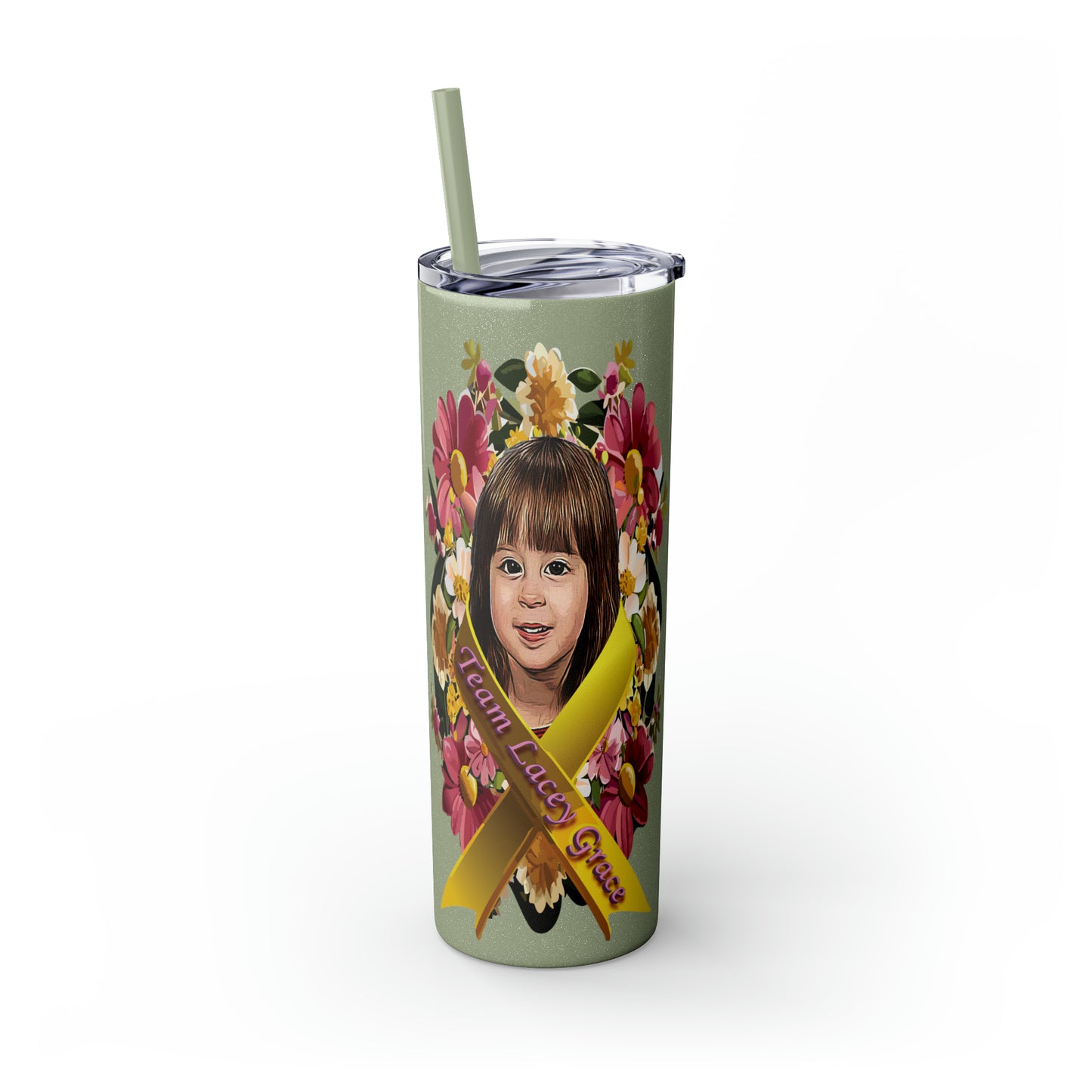 20oz Skinny Tumbler with Straw - Lacey w/ Flowers