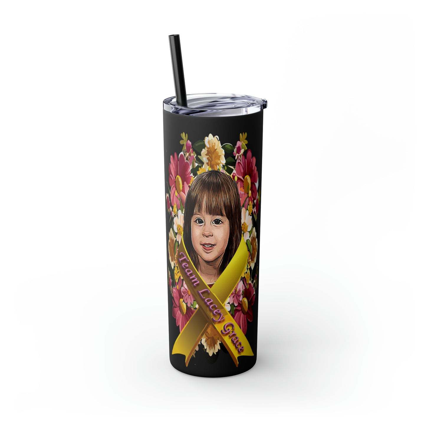 20oz Skinny Tumbler with Straw - Lacey w/ Flowers