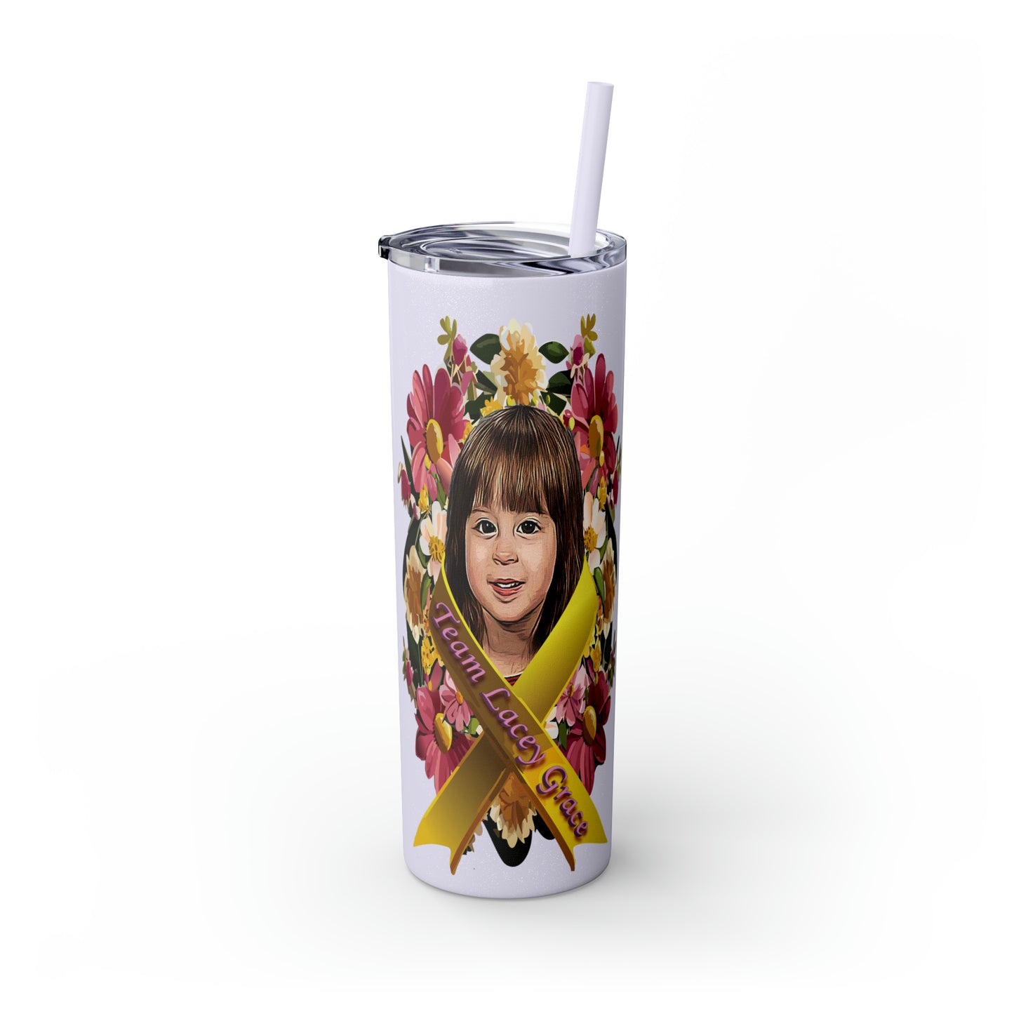 20oz Skinny Tumbler with Straw - Lacey w/ Flowers