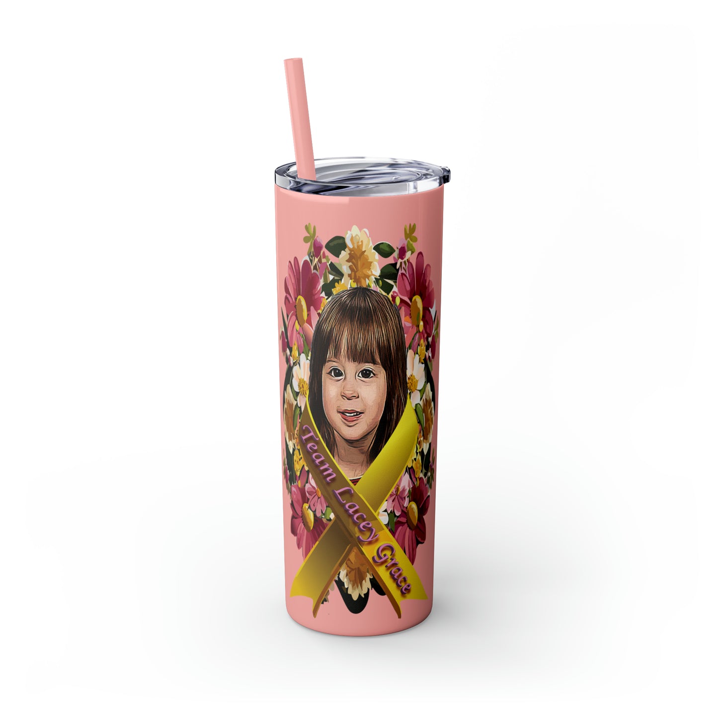 20oz Skinny Tumbler with Straw - Lacey w/ Flowers