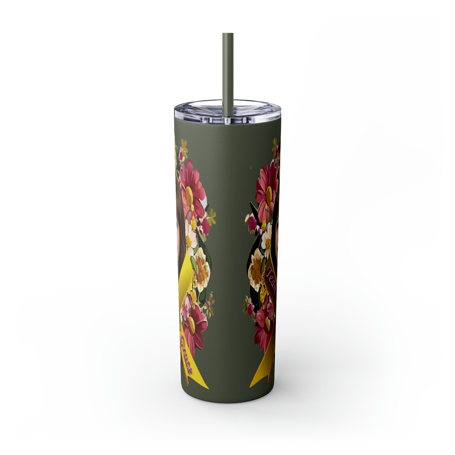 20oz Skinny Tumbler with Straw - Lacey w/ Flowers