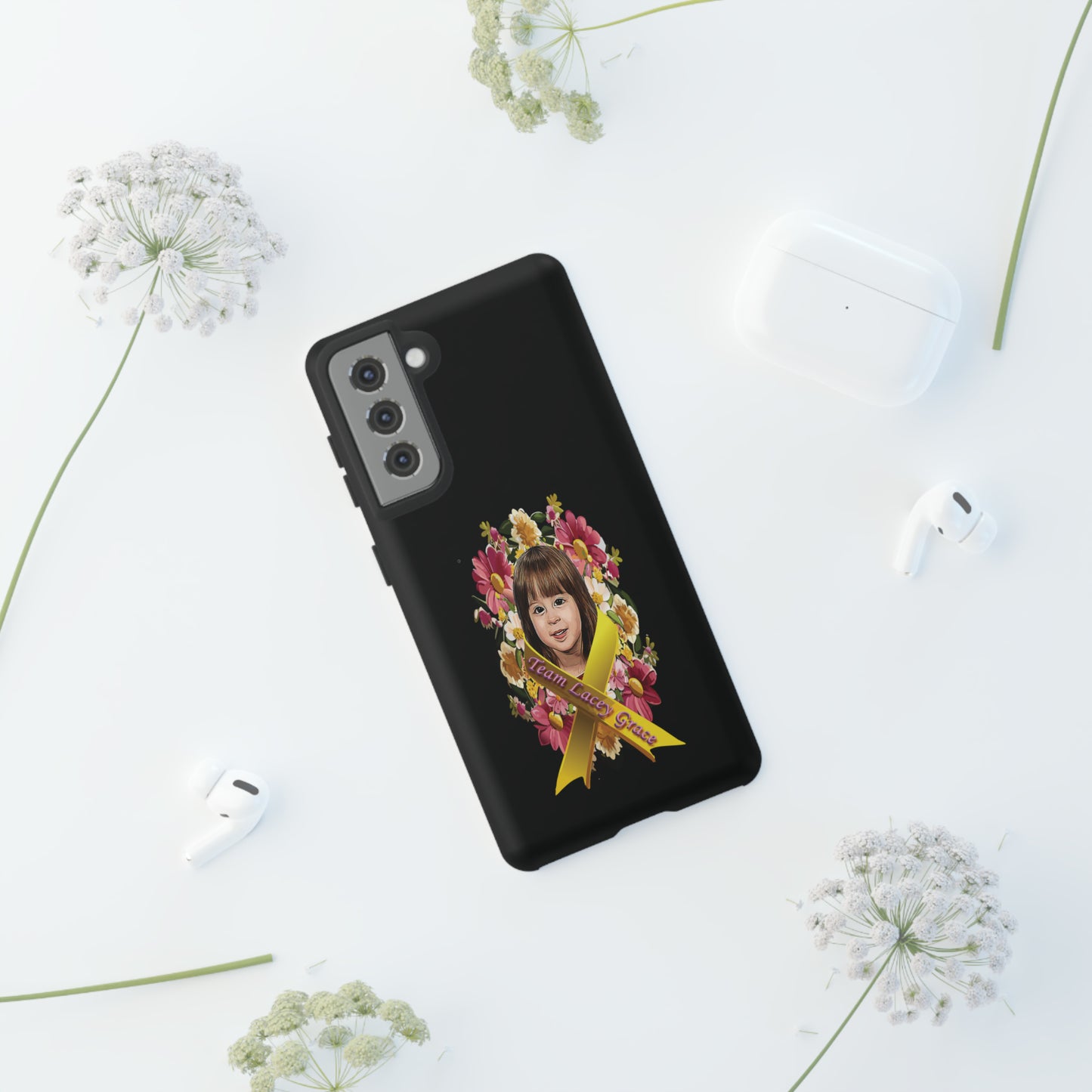 Tough Phone Cases - Lacey w/ Flowers (Black)