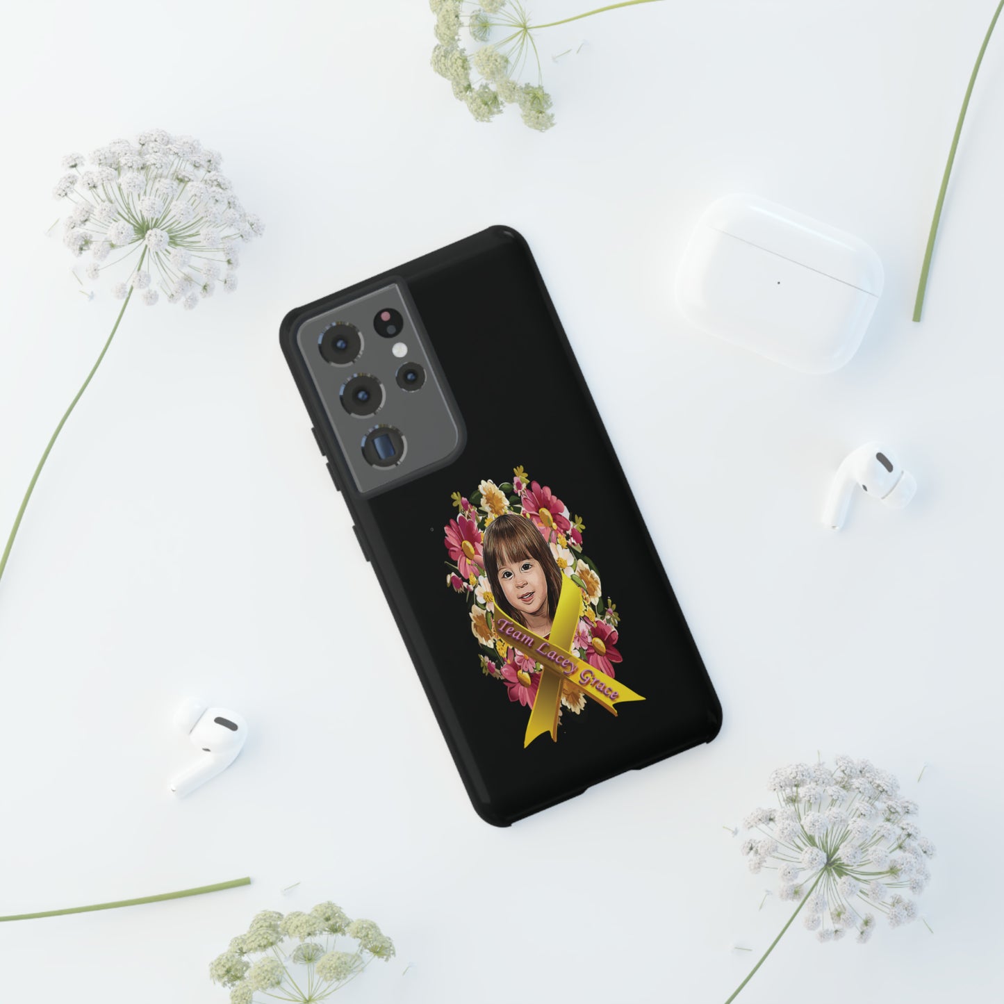 Tough Phone Cases - Lacey w/ Flowers (Black)